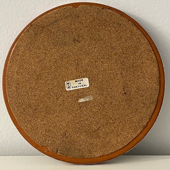Vintage Hand Painted Redware Floral Round Tile Cork Trivet Wall Decor - Picture 2 of 5